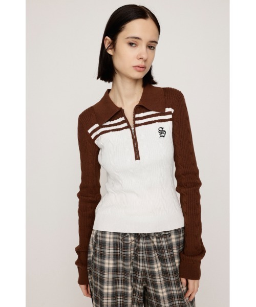 SLY(スライ)の「【限定カラーあり】CABLE COLLAR KNIT TOPS ケーブル カラー ニット トップス 秋服 冬服(ニット/セーター・レディース・ブラック/ライトブルー/イエロー/ネイビー/ブラウン・FREE)」の7枚目の写真