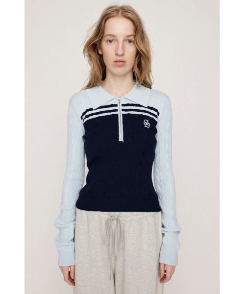 SLY(スライ)の「【限定カラーあり】CABLE COLLAR KNIT TOPS ケーブル カラー ニット トップス 秋服 冬服(ニット/セーター・レディース・ブラック/ライトブルー/イエロー/ネイビー/ブラウン・FREE)」の11枚目の写真