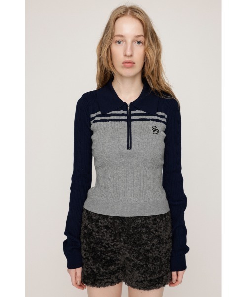 SLY(スライ)の「【限定カラーあり】CABLE COLLAR KNIT TOPS ケーブル カラー ニット トップス 秋服 冬服(ニット/セーター・レディース・ブラック/ライトブルー/イエロー/ネイビー/ブラウン・FREE)」の15枚目の写真