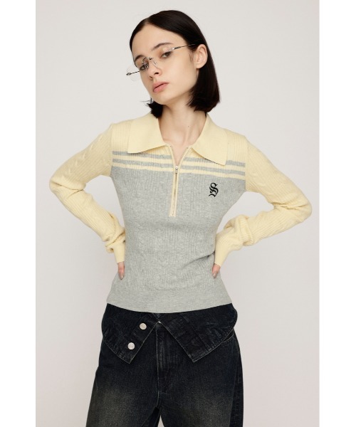 【9月30日まで/おまけ付】サウスケープ　ゴルフ　バイカラーシャツ●長袖ニット 限定カラーあり】CABLE COLLAR KNIT TOPS ケーブル カラー ニット