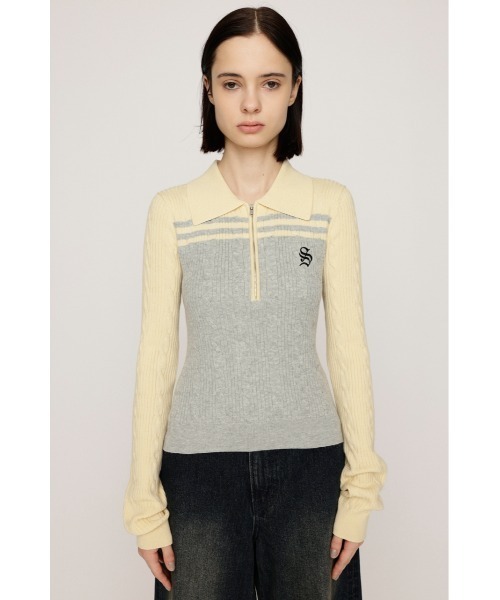 SLY(スライ)の「【限定カラーあり】CABLE COLLAR KNIT TOPS ケーブル カラー ニット トップス 秋服 冬服(ニット/セーター・レディース・ブラック/ライトブルー/イエロー/ネイビー/ブラウン・FREE)」の17枚目の写真