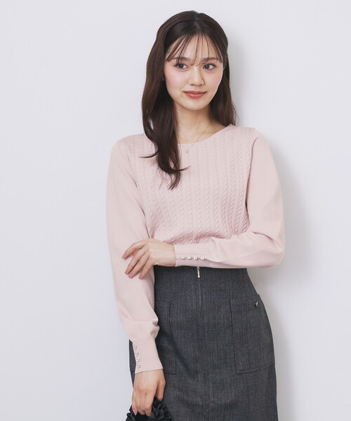 index（インデックス）の「ボートネックケーブルニット【洗濯機OK/抗ピル】（ニット/セーター・レディース・ナチュラル/ブルー/ピンク/ネイビー・36/34/40/38/42）」の4枚目の写真