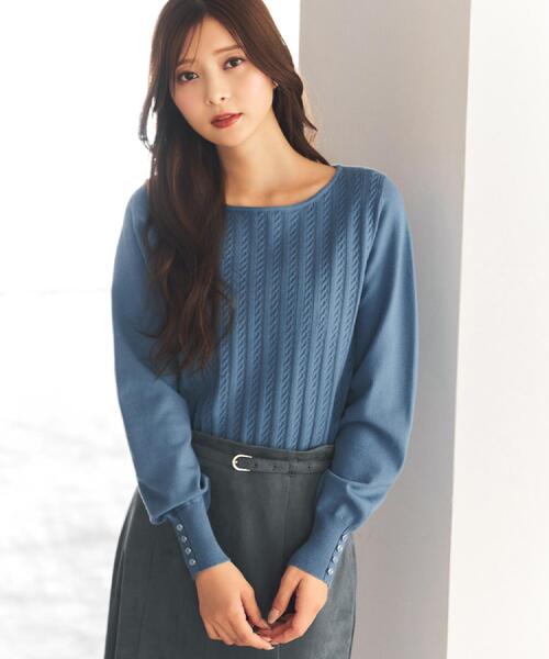 index（インデックス）の「ボートネックケーブルニット【洗濯機OK/抗ピル】（ニット/セーター・レディース・ナチュラル/ブルー/ピンク/ネイビー・36/34/40/38/42）」の5枚目の写真