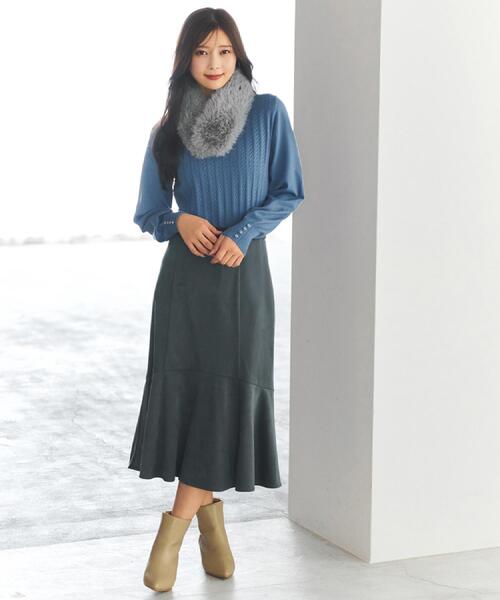 index（インデックス）の「ボートネックケーブルニット【洗濯機OK/抗ピル】（ニット/セーター・レディース・ナチュラル/ブルー/ピンク/ネイビー・36/34/40/38/42）」の6枚目の写真