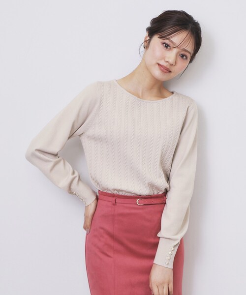 index（インデックス）の「ボートネックケーブルニット【洗濯機OK/抗ピル】（ニット/セーター・レディース・ナチュラル/ブルー/ピンク/ネイビー・36/34/40/38/42）」の8枚目の写真