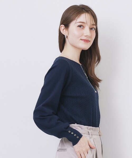 index（インデックス）の「ボートネックケーブルニット【洗濯機OK/抗ピル】（ニット/セーター・レディース・ナチュラル/ブルー/ピンク/ネイビー・36/34/40/38/42）」の20枚目の写真