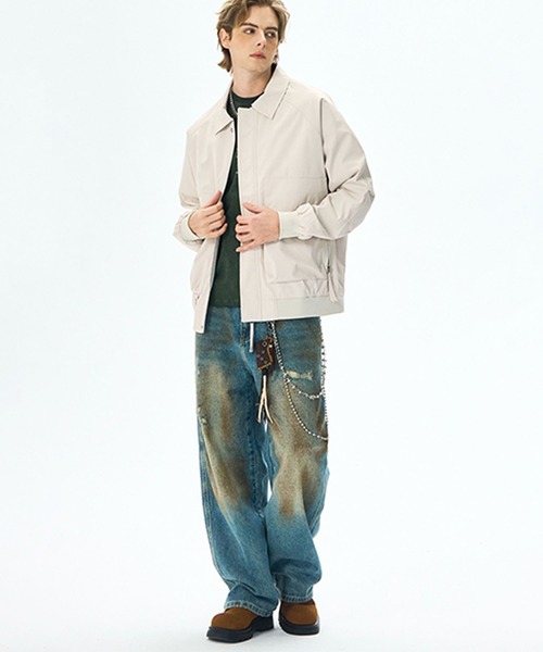 aimoha(アイモハ)の「ジップアップジャケット/zip-up jacket(ナイロンジャケット・メンズ・ダークベージュ/ブラック/オフホワイト・LARGE/MEDIUM)」の5枚目の写真