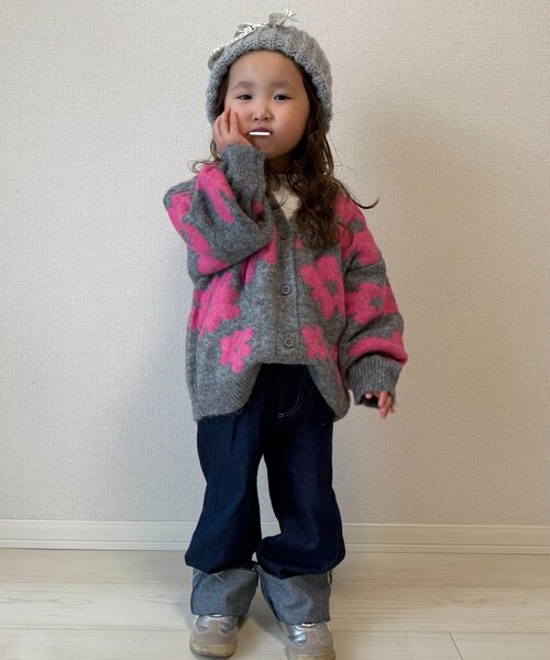 【新品オレボレブラ】フラワー＆女の子柄 ジップアップカーディガン 新品オレボレブラ】フラワー＆女の子柄 ジップアップカーディガン 楽天