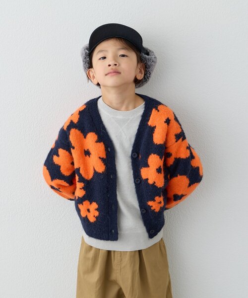 KIDS】【ジュニアサイズあり】総柄フラワーニットカーデ《ユニセックス