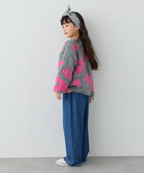 KIDS】【ジュニアサイズあり】総柄フラワーニットカーデ《ユニセックス