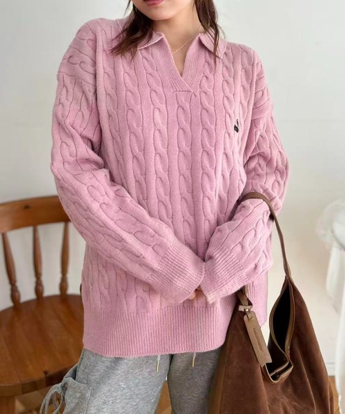 mebole（メボレ）の「Cherry Cable Knit Top（ニット/セーター・レディース・ブルー/アイボリー/ピンク・FREE）」の3枚目の写真
