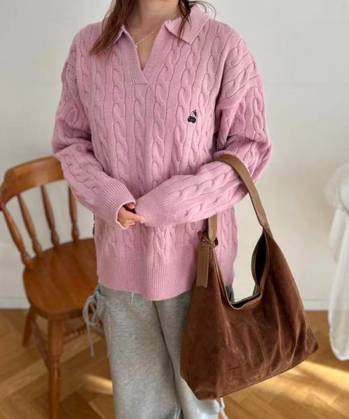 mebole（メボレ）の「Cherry Cable Knit Top（ニット/セーター・レディース・ブルー/アイボリー/ピンク・FREE）」の12枚目の写真