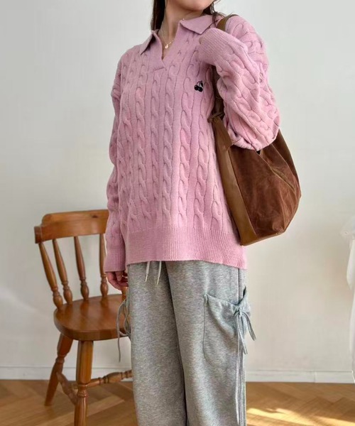 mebole（メボレ）の「Cherry Cable Knit Top（ニット/セーター・レディース・ブルー/アイボリー/ピンク・FREE）」の14枚目の写真