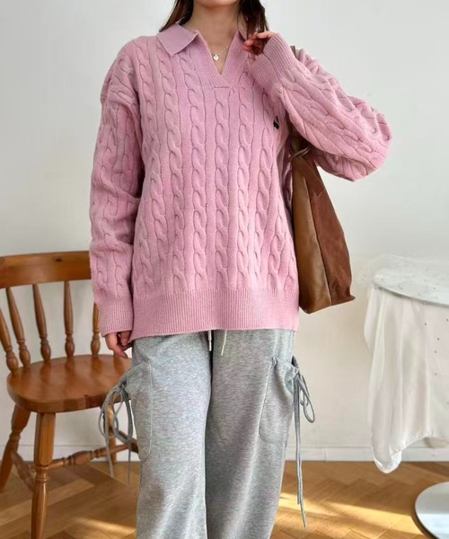 mebole（メボレ）の「Cherry Cable Knit Top（ニット/セーター・レディース・ブルー/アイボリー/ピンク・FREE）」の11枚目の写真