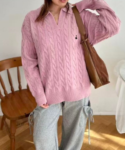 mebole（メボレ）の「Cherry Cable Knit Top（ニット/セーター・レディース・ブルー/アイボリー/ピンク・FREE）」の15枚目の写真