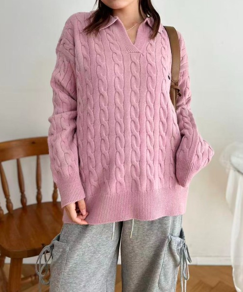 mebole（メボレ）の「Cherry Cable Knit Top（ニット/セーター・レディース・ブルー/アイボリー/ピンク・FREE）」の7枚目の写真