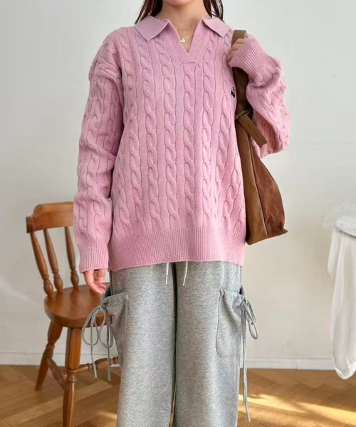 mebole（メボレ）の「Cherry Cable Knit Top（ニット/セーター・レディース・ブルー/アイボリー/ピンク・FREE）」の10枚目の写真