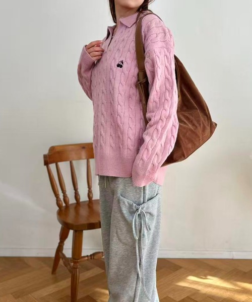 mebole（メボレ）の「Cherry Cable Knit Top（ニット/セーター・レディース・ブルー/アイボリー/ピンク・FREE）」の13枚目の写真