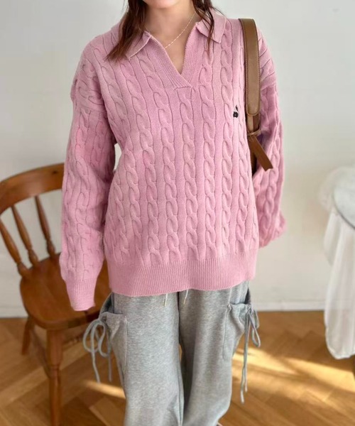 mebole（メボレ）の「Cherry Cable Knit Top（ニット/セーター・レディース・ブルー/アイボリー/ピンク・FREE）」の8枚目の写真
