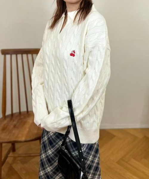 mebole（メボレ）の「Cherry Cable Knit Top（ニット/セーター・レディース・ブルー/アイボリー/ピンク・FREE）」の19枚目の写真