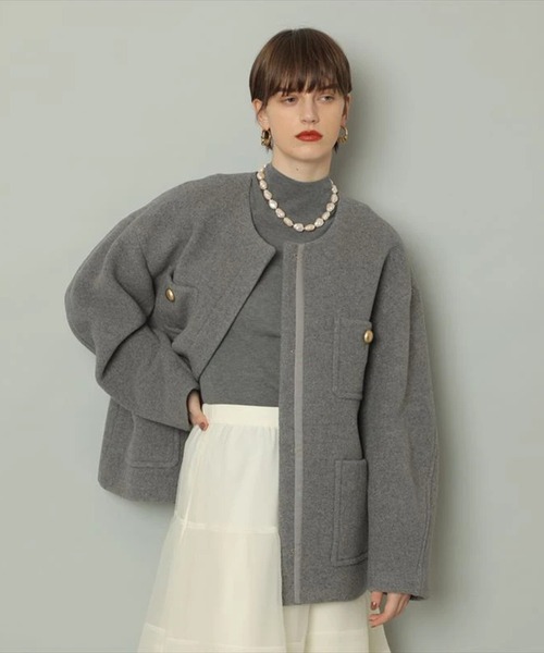 CADUNE（カデュネ）の「ノーカラーポケットコート（ダウンジャケット/コート・レディース・ダークグレー・34/36/38）」の9枚目の写真