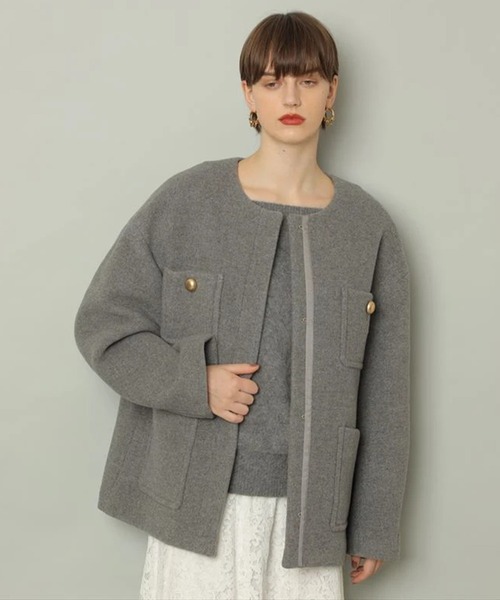 CADUNE（カデュネ）の「ノーカラーポケットコート（ダウンジャケット/コート・レディース・ダークグレー・34/36/38）」の8枚目の写真