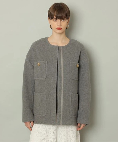 CADUNE（カデュネ）の「ノーカラーポケットコート（ダウンジャケット/コート・レディース・ダークグレー・34/36/38）」の7枚目の写真