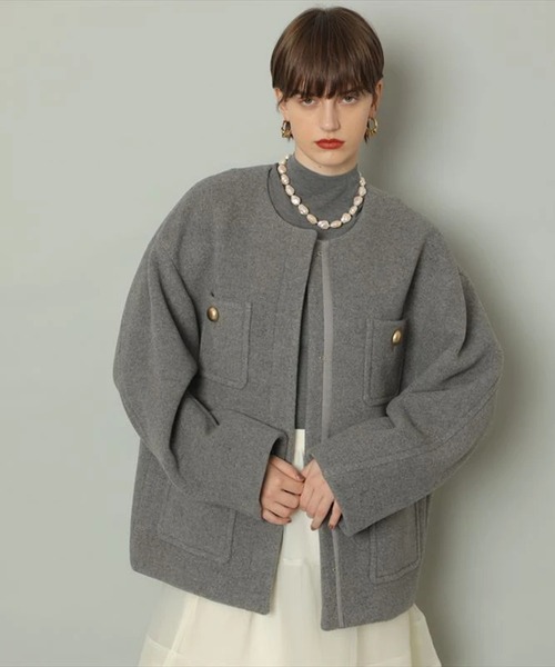 CADUNE（カデュネ）の「ノーカラーポケットコート（ダウンジャケット/コート・レディース・ダークグレー・34/36/38）」の6枚目の写真