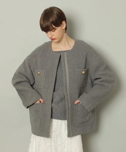 CADUNE（カデュネ）の「ノーカラーポケットコート（ダウンジャケット/コート・レディース・ダークグレー・34/36/38）」の5枚目の写真