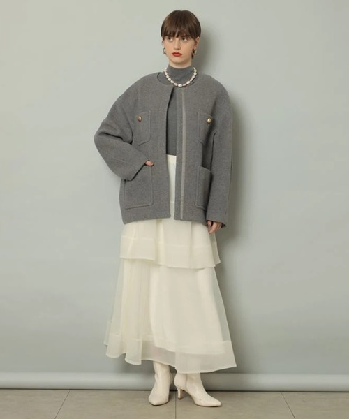 CADUNE（カデュネ）の「ノーカラーポケットコート（ダウンジャケット/コート・レディース・ダークグレー・34/36/38）」の12枚目の写真