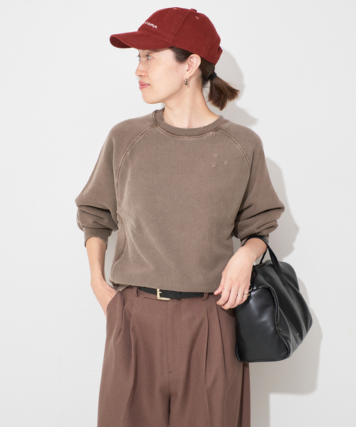 Collegiate Pacific(カレッジエイトパシフィック)の「Collegiate Pacific SLOBE別注 ダメージスウェット(スウェット・レディース・チャコールグレー/ベージュ/ブラウン・FREE)」の16枚目の写真