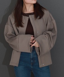 ノーカラージャケット（ブラウン/茶色系）ファッション通販