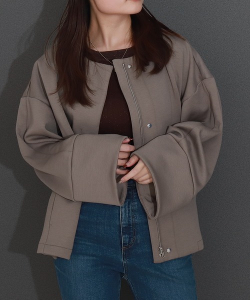 libelle more（リベル モア）の「ダンボールポンチコクーンノーカラージャケット 通勤やオケージョンにも◎ 体型カバー（ノーカラージャケット・レディース・モカ/ブラック/カーキ/グレイッシュベージュ/チャコールグレー・M）」の3枚目の写真