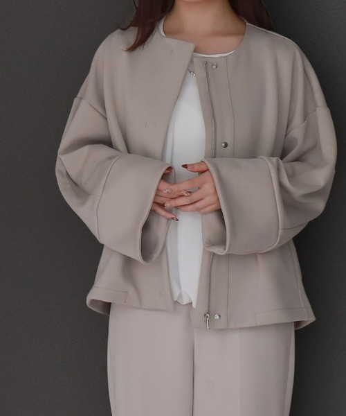 libelle more（リベル モア）の「ダンボールポンチコクーンノーカラージャケット 通勤やオケージョンにも◎ 体型カバー（ノーカラージャケット・レディース・モカ/ブラック/カーキ/グレイッシュベージュ/チャコールグレー・M）」の7枚目の写真