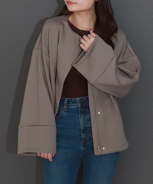 libelle more（リベル モア）の「ダンボールポンチコクーンノーカラージャケット 通勤やオケージョンにも◎ 体型カバー（ノーカラージャケット・レディース・モカ/ブラック/カーキ/グレイッシュベージュ/チャコールグレー・M）」の19枚目の写真