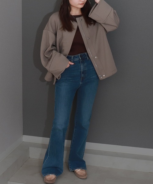 libelle more（リベル モア）の「ダンボールポンチコクーンノーカラージャケット 通勤やオケージョンにも◎ 体型カバー（ノーカラージャケット・レディース・モカ/ブラック/カーキ/グレイッシュベージュ/チャコールグレー・M）」の20枚目の写真