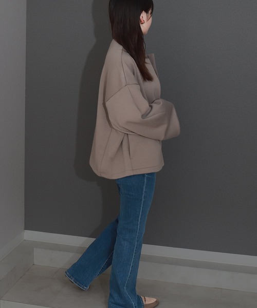 libelle more（リベル モア）の「ダンボールポンチコクーンノーカラージャケット 通勤やオケージョンにも◎ 体型カバー（ノーカラージャケット・レディース・モカ/ブラック/カーキ/グレイッシュベージュ/チャコールグレー・M）」の22枚目の写真