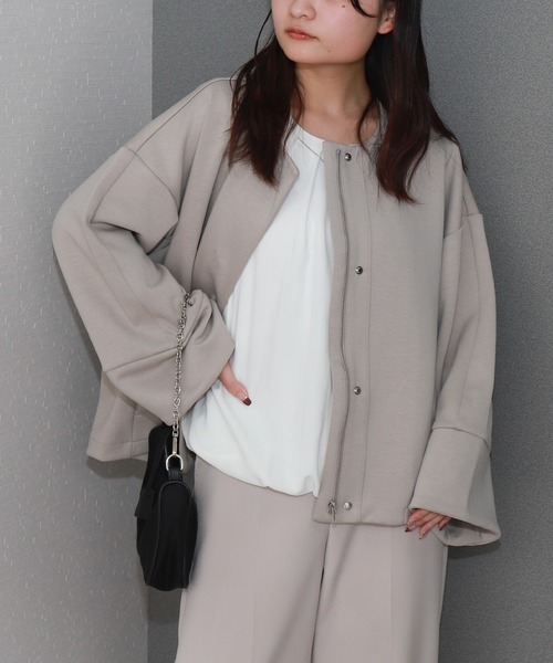 libelle more（リベル モア）の「ダンボールポンチコクーンノーカラージャケット 通勤やオケージョンにも◎ 体型カバー（ノーカラージャケット・レディース・モカ/ブラック/カーキ/グレイッシュベージュ/チャコールグレー・M）」の6枚目の写真