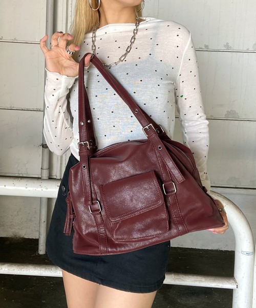 non-hedge(ノンヘッジ)の「ハトメボストンバッグ(ボストンバッグ・レディース・ブラック/ブラウン/キャメル/ワインレッド・FREE)」の4枚目の写真