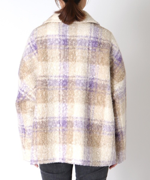 Jines(ジネス)の「ビッグチェックショートコート(ピーコート・レディース・パープル/イエロー・38)」の18枚目の写真