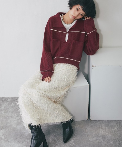 ANOTHER S（アナザーエス）の「シャギーフリンジロングスカート（スカート・レディース・ブラック/アイボリー・FREE）」の4枚目の写真