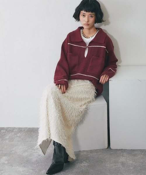 ANOTHER S（アナザーエス）の「シャギーフリンジロングスカート（スカート・レディース・ブラック/アイボリー・FREE）」の3枚目の写真