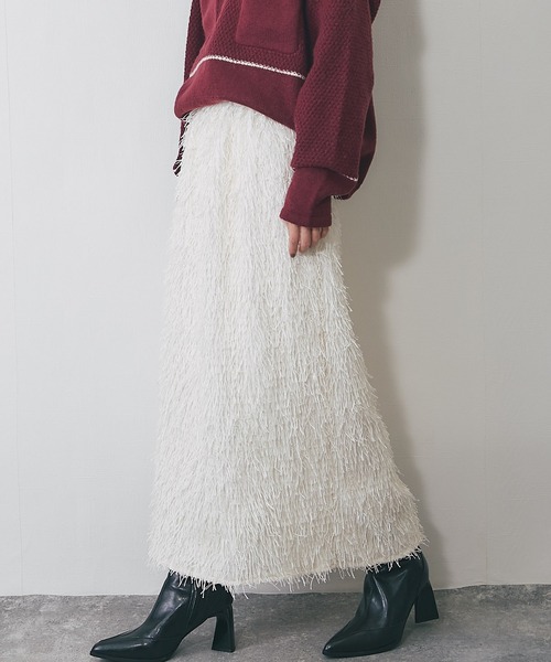 ANOTHER S（アナザーエス）の「シャギーフリンジロングスカート（スカート・レディース・ブラック/アイボリー・FREE）」の5枚目の写真