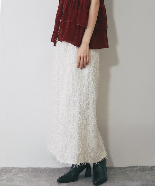 ANOTHER S（アナザーエス）の「シャギーフリンジロングスカート（スカート・レディース・ブラック/アイボリー・FREE）」の15枚目の写真
