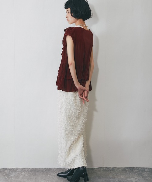 ANOTHER S（アナザーエス）の「シャギーフリンジロングスカート（スカート・レディース・ブラック/アイボリー・FREE）」の9枚目の写真