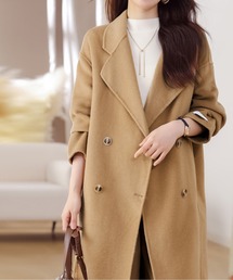 susuri ウールノーカラーコート ダブルボタン ダブルボタンロング