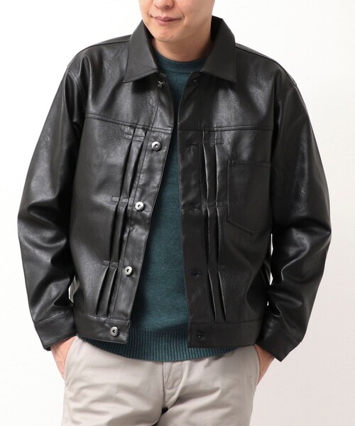 NOLLEY'S LIGHT（ノーリーズライト）の「フェイクレザートラッカージャケット（ライダースジャケット・メンズ・ブラック・M/L）」の2枚目の写真