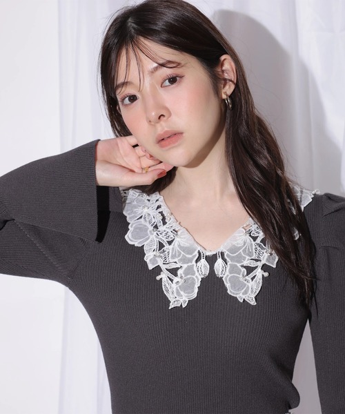 【新品・タグ付き】 リランドチュール パールレースカラーニットトップス Rirandture トップス パールレースカラーニットトップス（ニット