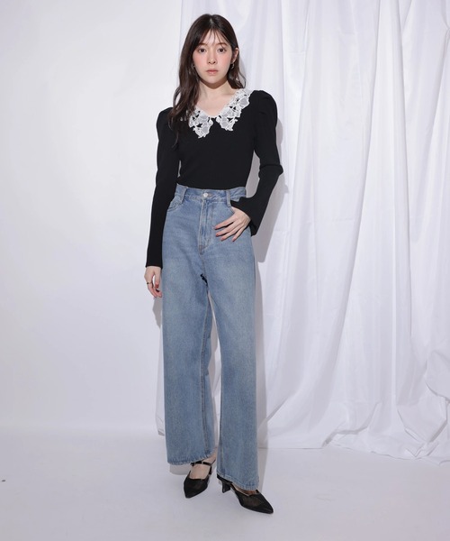 Rirandture（リランドチュール）の「パールレースカラーニットトップス（ニット/セーター・レディース・ボルドー/ブラック/グレー・2）」の17枚目の写真