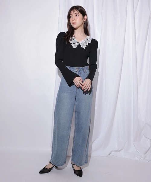 Rirandture（リランドチュール）の「パールレースカラーニットトップス（ニット/セーター・レディース・ボルドー/ブラック/グレー・2）」の18枚目の写真